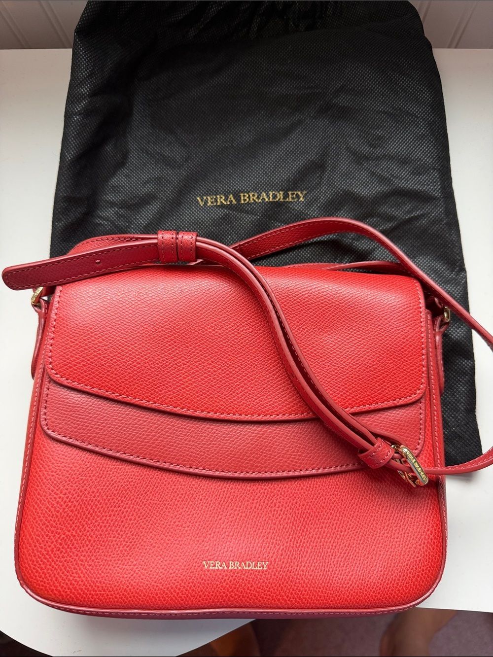 Vera Bradley Burnt Orange Pebbled Leather Twice as Nice Crossbody with Dustbag - Picture 1 of 13
